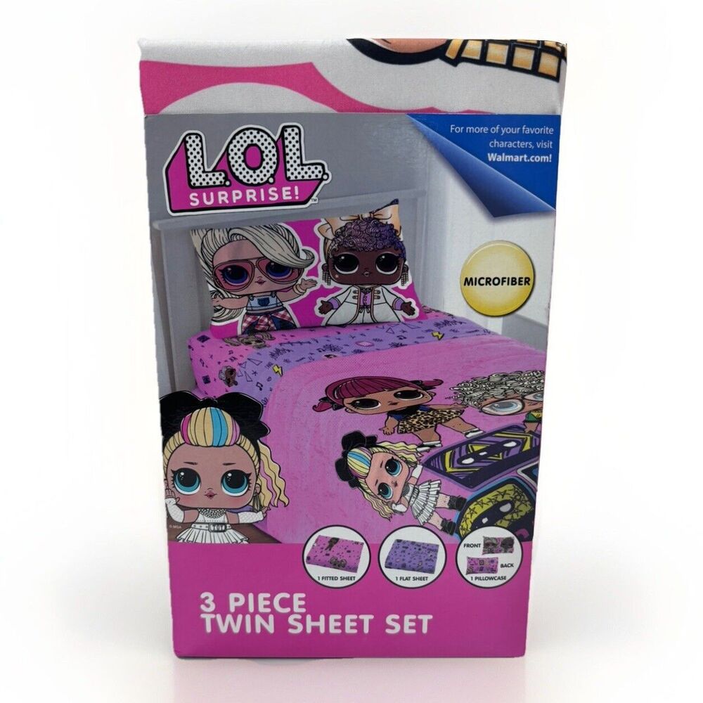 LOL Surprise Remix 3 Piece Microfiber Twin Sheet Set New Pink Purple